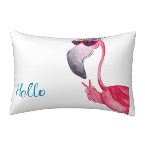EnkzpoHen Kissenbezug mit verstecktem Reißverschluss, rechteckig, Hello-Brille, Flamingo-Druck, bequem, atmungsaktiv von EnkzpoHen
