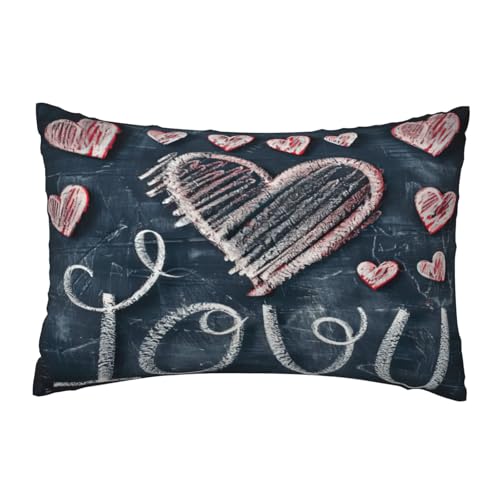 EnkzpoHen Kissenbezug mit verstecktem Reißverschluss, rechteckig, "I Love You" mit Herzen, bequem, atmungsaktiv von EnkzpoHen