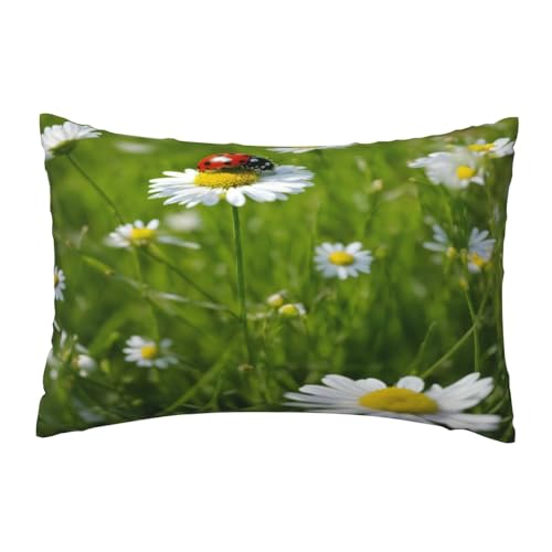 EnkzpoHen Kissenbezug mit verstecktem Reißverschluss, rechteckig, Marienkäfer, Gänseblümchen-Druck, bequem, atmungsaktiv von EnkzpoHen