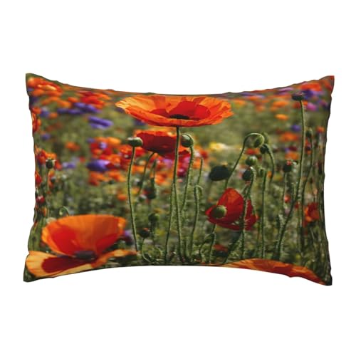 EnkzpoHen Kissenbezug mit verstecktem Reißverschluss, rechteckig, Mohnblumen-Druck, bequem, atmungsaktiv von EnkzpoHen