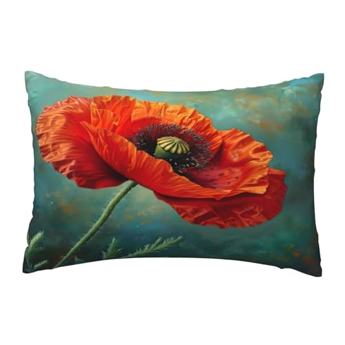 EnkzpoHen Kissenbezug mit verstecktem Reißverschluss, rechteckig, Mohnblumen-Druck, bequem, atmungsaktiv von EnkzpoHen