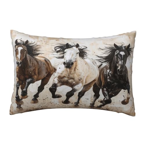 EnkzpoHen Kissenbezug mit verstecktem Reißverschluss, rechteckig, Motiv: Pferde laufen, Kunstdruck, bequem, atmungsaktiv von EnkzpoHen