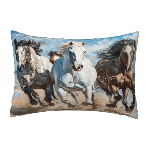 EnkzpoHen Kissenbezug mit verstecktem Reißverschluss, rechteckig, Motiv: Pferde laufen, Kunstdruck, bequem, atmungsaktiv von EnkzpoHen