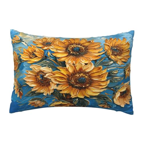 EnkzpoHen Kissenbezug mit verstecktem Reißverschluss, rechteckig, Ölgemälde, Sonnenblumen-Druck, bequem, atmungsaktiv von EnkzpoHen