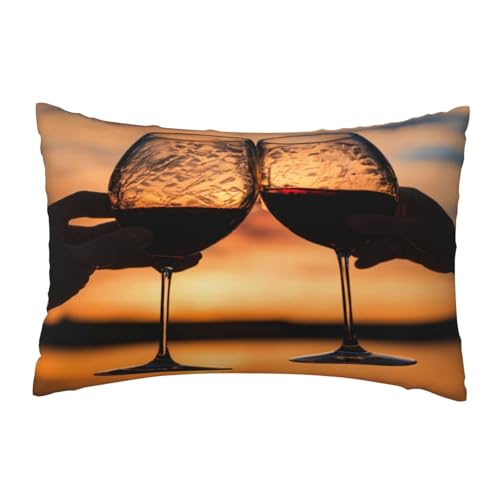 EnkzpoHen Kissenbezug mit verstecktem Reißverschluss, rechteckig, Rotweinglas-Druck, bequem, atmungsaktiv von EnkzpoHen