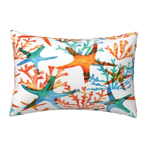 EnkzpoHen Kissenbezug mit verstecktem Reißverschluss, rechteckig, Seestern, Korallendruck, bequem, atmungsaktiv von EnkzpoHen