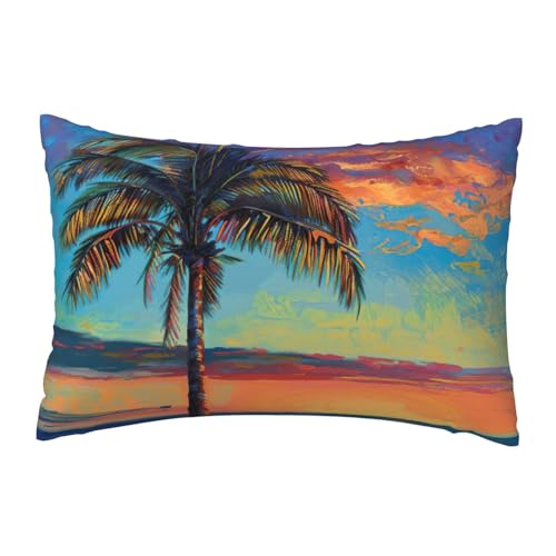 EnkzpoHen Kissenbezug mit verstecktem Reißverschluss, rechteckig, Sonnenuntergang, Palmendruck, bequem, atmungsaktiv von EnkzpoHen