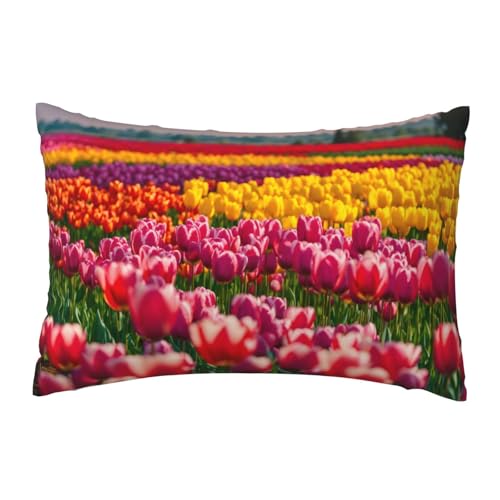 EnkzpoHen Kissenbezug mit verstecktem Reißverschluss, rechteckig, bunt, Tulpenmuster, bequem, atmungsaktiv von EnkzpoHen