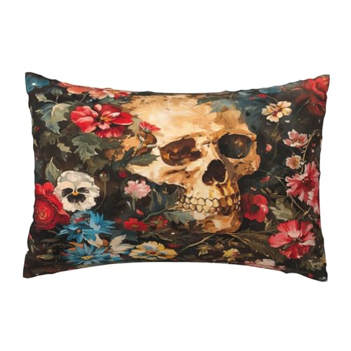 EnkzpoHen Kissenbezug mit verstecktem Reißverschluss, rechteckig, florales Totenkopfmuster, bequem, atmungsaktiv von EnkzpoHen