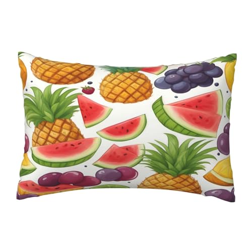 EnkzpoHen Kissenbezug mit verstecktem Reißverschluss, rechteckig, frische saftige Früchte, Ananas, Beeren, Trauben, Orange, Druck, bequem, atmungsaktiv von EnkzpoHen
