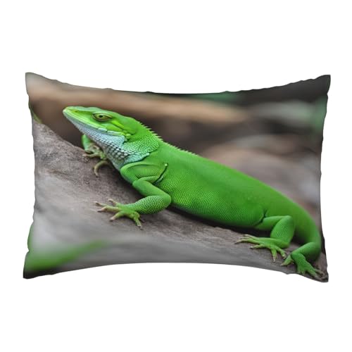 EnkzpoHen Kissenbezug mit verstecktem Reißverschluss, rechteckig, grüner Eidechsendruck, bequem, atmungsaktiv von EnkzpoHen