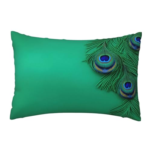 EnkzpoHen Kissenbezug mit verstecktem Reißverschluss, rechteckig, mit grünen Pfauenfedern, bequem, atmungsaktiv von EnkzpoHen