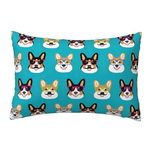 EnkzpoHen Kissenbezug mit verstecktem Reißverschluss, rechteckig, niedlich, Corgi-Brille und Schnurrbärte, bequem, atmungsaktiv von EnkzpoHen