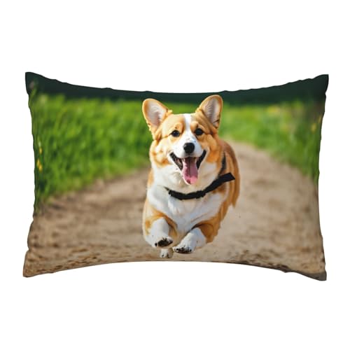 EnkzpoHen Kissenbezug mit verstecktem Reißverschluss, rechteckig, niedlicher Corgi-Druck, bequem, atmungsaktiv von EnkzpoHen