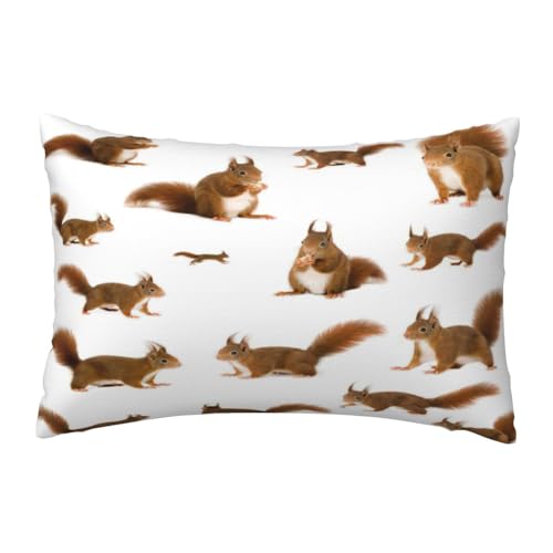 EnkzpoHen Kissenbezug mit verstecktem Reißverschluss, rechteckig, niedlicher Eichhörnchen-Druck, bequem, atmungsaktiv von EnkzpoHen