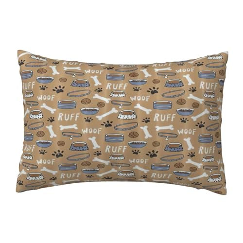EnkzpoHen Kissenbezug mit verstecktem Reißverschluss, rechteckig, niedlicher Hundeknochen-Motiv, Pfotenabdruck, bequem, atmungsaktiv von EnkzpoHen