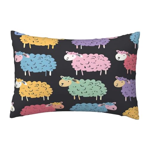 EnkzpoHen Kissenbezug mit verstecktem Reißverschluss, rechteckig, niedliches buntes Schaf, Cartoon-Muster, bequem, atmungsaktiv von EnkzpoHen