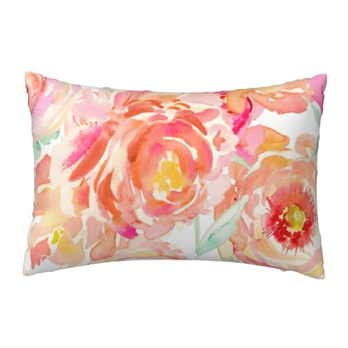 EnkzpoHen Kissenbezug mit verstecktem Reißverschluss, rechteckig, pfirsichfarben, Pfingstrosen-Druck, bequem, atmungsaktiv von EnkzpoHen