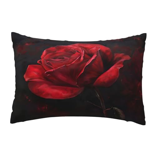 EnkzpoHen Kissenbezug mit verstecktem Reißverschluss, rechteckig, rote Rose, bequem, atmungsaktiv von EnkzpoHen