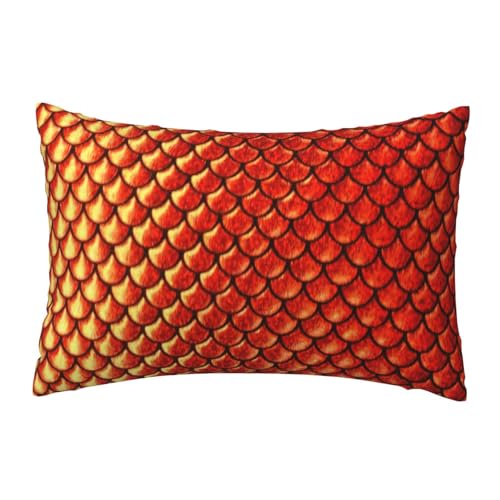EnkzpoHen Kissenbezug mit verstecktem Reißverschluss, rechteckig, roter Fischschuppen-Druck, bequem, atmungsaktiv von EnkzpoHen