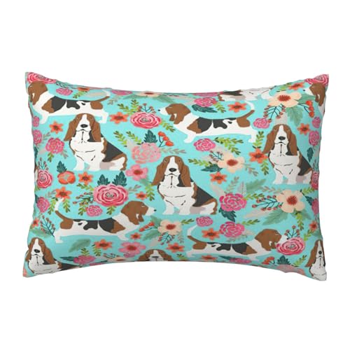 EnkzpoHen Kissenbezug mit verstecktem Reißverschluss, rechteckig, süßer Basset Hound Blumendruck, bequem, atmungsaktiv von EnkzpoHen