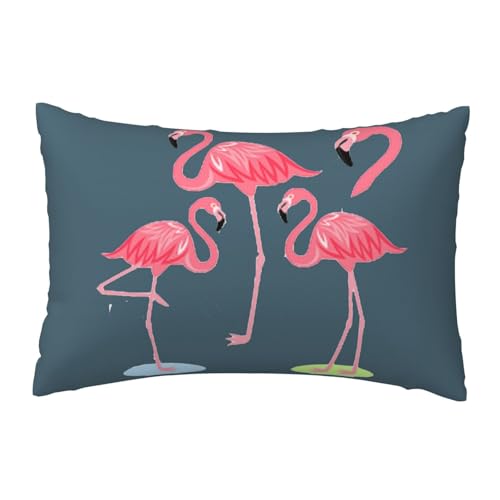 EnkzpoHen Kissenbezug mit verstecktem Reißverschluss, rechteckig, vier Flamingos, bequem, atmungsaktiv von EnkzpoHen