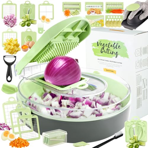 Enleber Gemüseschneider Würfelschneider vegetable chopper dicer Mandoline Gemüsehobel Geeignet für Würfe, Scheiben, Multifunktionsschneider Zwiebel Zerkleiner Salatschneider von Enleber