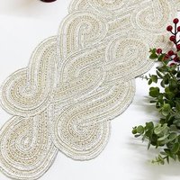 Handgefertigter Perlenweißer Tischläufer | 33 X 92 cm von Enlivenstores