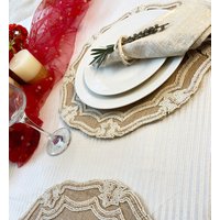 Handgemachte Perlen Platzset Für Esstisch, 14Inch, Auf Jute, Vegane Charger Tischsets Handgemachte Perlen Platzset Für Esstisch, 14Inch, Auf Jute, Vegane Charger Tischsets von Enlivenstores