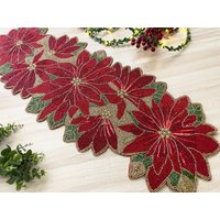 Handgemachter Tischläufer Weihnachten Weihnachtsstern Blumen-Perlen, 33 X 155 cm von Enlivenstores