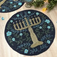 Handgemachtes Chanukka Tischset, Perlen Rundes Blau Und Gold, 36 cm von Enlivenstores