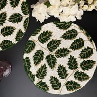 Handgemachtes Perlen Tischset, Blatt 33cm, Grünes Ladegerät Handgemachtes Perlen Tischset, Blatt 33cm, Grünes Ladegerät von Enlivenstores