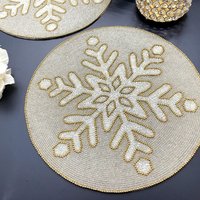 Weihnachtliches Tischset Mit Schneeflocken Und Perlen, Silber Gold, 36 cm von Enlivenstores