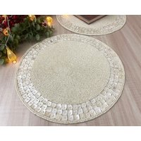 xxl 92 cm Handgefertigtes Perlenbesetztes Tischset, Weiß Perlmutt von Enlivenstores