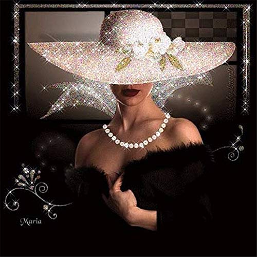 5D Diamant Malerei Kit Voll DIY Malen nach Zahlen Diamond Painting Dame mit weißem Hut Bilder Diamant Gemälde Stickerei Kristalle Strass Kreuzstich für Wall Decor M565 Vierkantbohrer 40x50cm von Enming