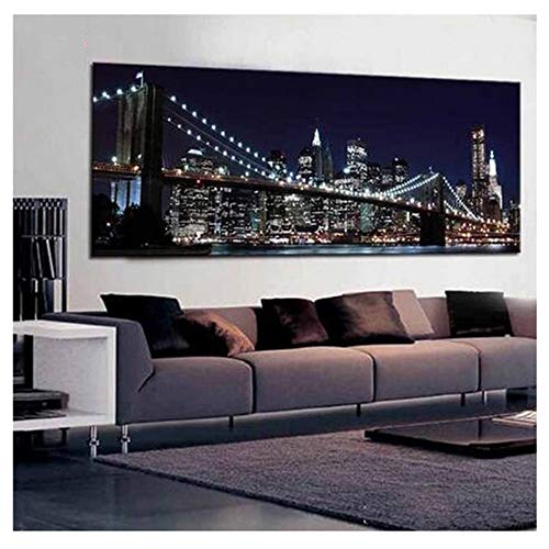 5D Diamant Malerei Set große Vollbohrer Diamond Painting Quadrat drill DIY Kreuzstich New York Brooklyn Bridge Stadt Nacht Full Kristall Strass Stickerei Mosaik Art für Home Wand Decor 40x100cm von Enming