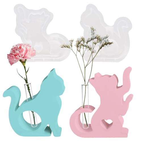 2 Stück Silikonformen Gießformen Katze Reagenzglasvasenform 3D Epoxidharz Silikon Kerzen Formen von Ennoxwi