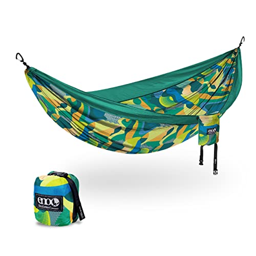 ENO, Eagles Nest Outfitters DoubleNest Print leichte Camping-Hängematte, 1 bis 2 Personen, Retro/Smaragd von ENO