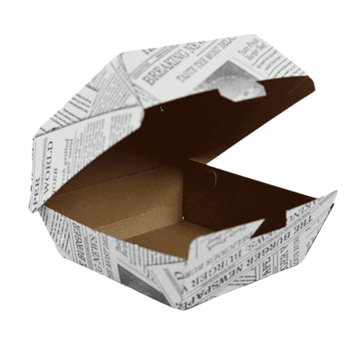 200 Burger-Box in Weiß aus Kraftpapier - 11,5 x 11,5 x 9 cm Burger Schalen - Snackbox to go mit Klappdeckel - Box mit Deckel beschichtet - Einmalbehälter mit Druck - Chips Box für Snacks von Enpack