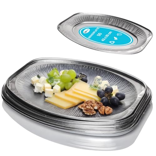 Enpack 20 Stück Alu Servierplatte 43 x 28 cm - ovaler einweg Teller - große Tortenplatte für Catering, Party oder andere Veranstaltungen - Aufschnittplatte von Enpack
