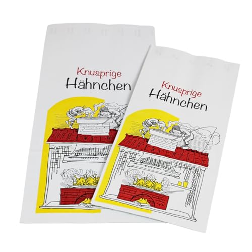 Enpack 100 1/1 Hähnchen Thermobeutel 130 x 80 x 280 mm - Hähnchentüten/Warmhaltebeutel mit Max & Moritz - Grilltüten aus Papier mit Alubeschichtung - Perfekt als Hähnchenbeutel, Faltenbeutel von Enpack
