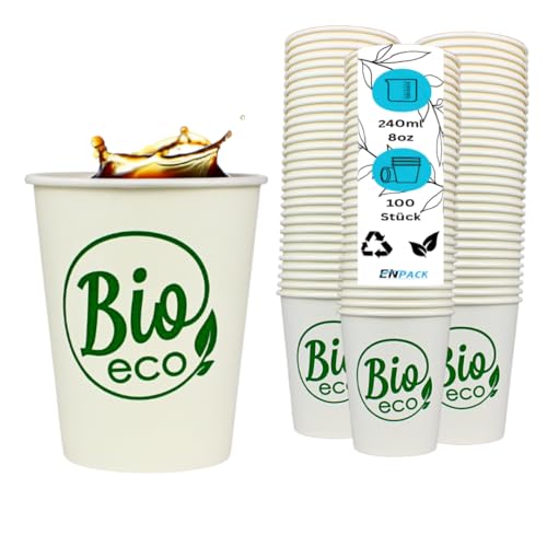 Enpack 100 Bio Kaffeebecher weiß 80mm plastikfrei - ökologisch abbaubare einweg kaffeetassen 200ml/8oz - Hitzebeständige to Go Becher - Nachhaltig cafe to go becher für Kaffeevollautomat Enpack 100 Bio Kaffeebecher weiß 80mm plastikfrei - ökologisch abbaubare einweg kaffeetassen 200ml/8oz - Hitzebeständige to Go Becher - Nachhaltig cafe to go becher für Kaffeevollautomat von Enpack