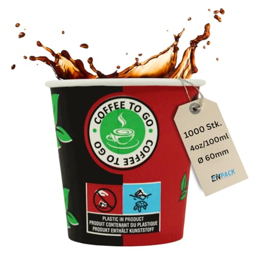 Enpack 1000 Espressobecher - 120ml/4oz - Einwegbecher - Hitzebeständige To Go Becher - Recycelbar Einwegbehälter für Kaffee/Tee/Kakao - Getränkebecher für Espresso von Enpack