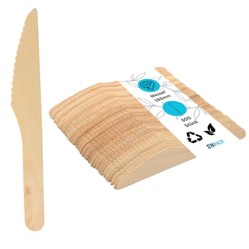 Enpack Einwegmesser aus Holz 1000 Stück - umweltfreundliche holzmesser 165mm Partybesteck - Nachhaltige Einweg Messer - Holzbesteck Einweg - wooden knife Messer aus Holz als Tischdeko für Partys von Enpack