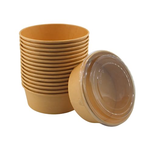 Enpack - 1300ml Bowl für Lebensmittel aus Kraft Papier mit RPET Deckel - Einweg Papp-Salatschale mit PLA Innenbeschichtung - Bio-Schale (100) von Enpack