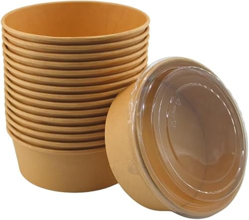 Enpack - 1300ml Bowl für Lebensmittel aus Kraft Papier mit RPET Deckel - Einweg Papp-Salatschale mit PLA Innenbeschichtung - Bio-Schale (100) von Enpack