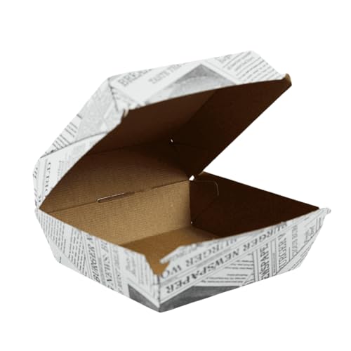 Enpack 200 Burger-Box in Weiß aus Kraftpapier - 13,5 x 13,5 x 7,5cm Burger Schalen - Snackbox to go mit Klappdeckel - Box mit Deckel beschichtet - Einmalbehälter mit Druck - Chips Box für Snacks von Enpack
