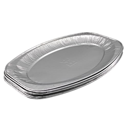 Enpack - 25 Stück Alu-Servierplatte - 43 x 28 cm - Ovaler Einweg-Aluservierteller - Große Grilltablett - Aufschnittplatte für Catering und Partys von Enpack