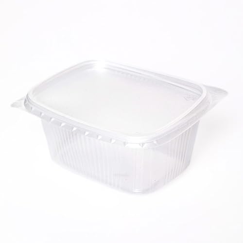 Enpack 250 Stück Feinkostbecher mit Deckel 250ml transparent - Salatbecher aus PP - Dressing Becher eckig - Verpackungsbecher - Salatschale - Soßenbecher von Enpack