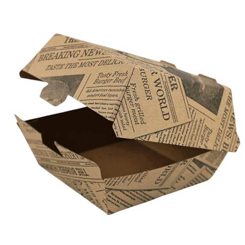 Enpack 400 Burger-Box in Braun aus Kraftpapier - 11,5 x 11,5 x 9cm Burger Schalen - Snackbox to go mit Klappdeckel - Box mit Deckel beschichtet - Einmalbehälter mit Druck - Chips Box für Snacks von Enpack